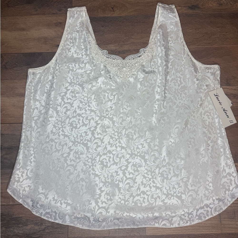 White lace trim satin top - Lucie Ann II